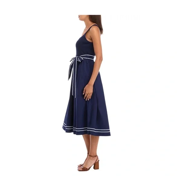 Vineyard Vines Women's Poplin Rib Mix Midi Dress size S Navy Preppy Country Club - Picture 2 of 15